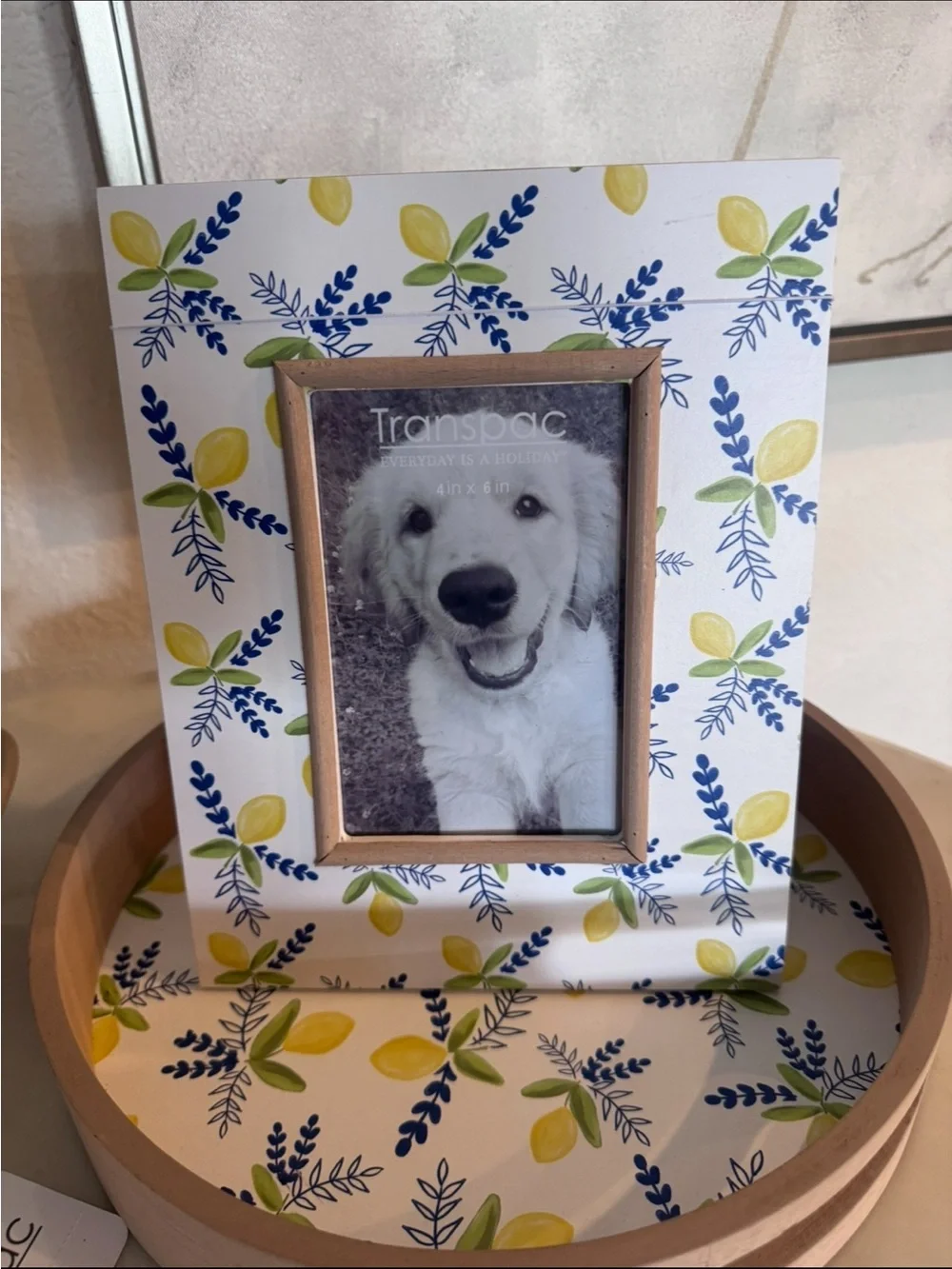 Decorative Lemon & Blue Floral Photo Frame and Dish Set - White